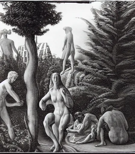 Image similar to a photo of god in the garden of eden by berne becher and hilla becher