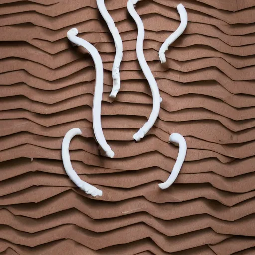 Image similar to cardboard cutout of tentacles, cut out of brown corrugated cardboard, realistic, cardboard cutout, flat, hyperrealistic photography