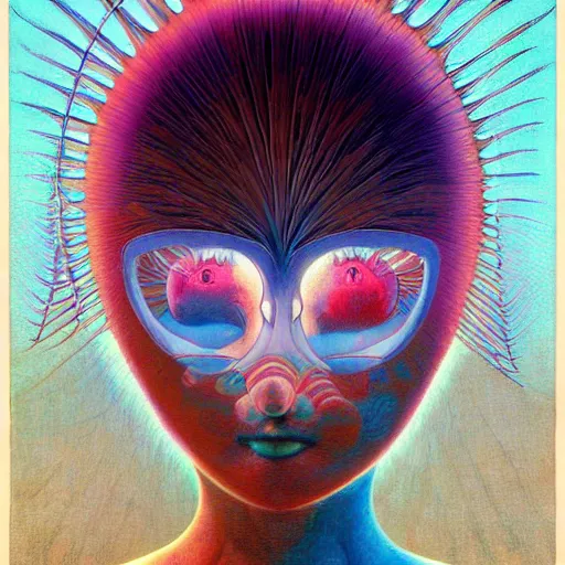 Prompt: Monero-chan having an ego trip under lsd, by alex grey, by Esao Andrews and Karol Bak and Zdzislaw Beksinski and Zdzisław Beksiński, trending on ArtStation