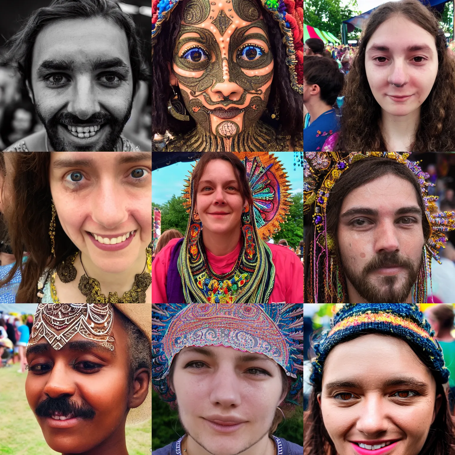 Prompt: the face of a happy and calm person at a festival who has glimpsed the fourth dimension, intricately detailed, beautiful face, detailed eyes, award winning, 8 k