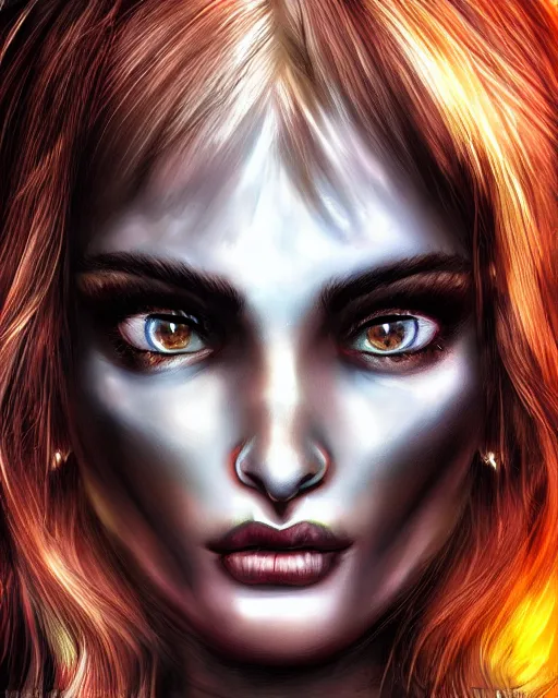 Image similar to face of a beautiful demon girl, realistic detailed digital art