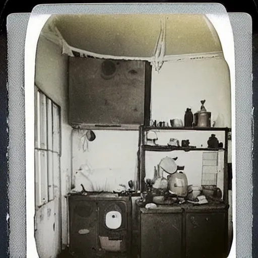 Image similar to a kitchen with an elephant's foot chernobyl, polaroid photo, perfect photo, photo pinterest