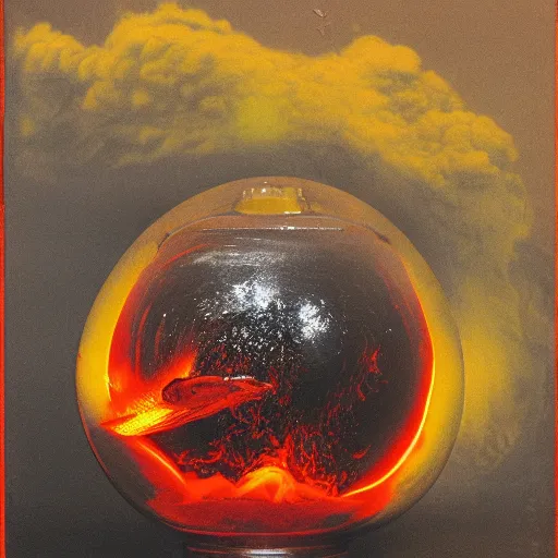 Image similar to a lava irruption in a fish bowl