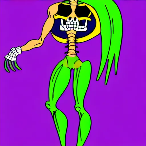 Image similar to glamour fashion modeling photo of skeletor