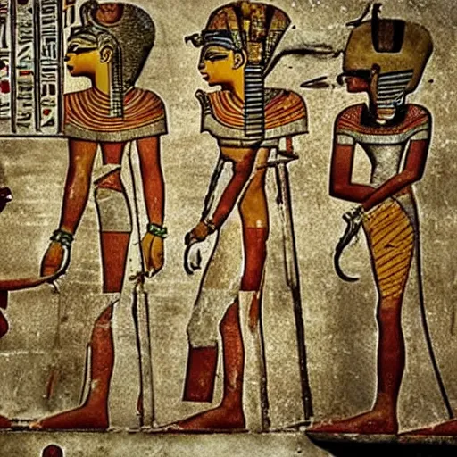 Prompt: ancient egyptian art robots