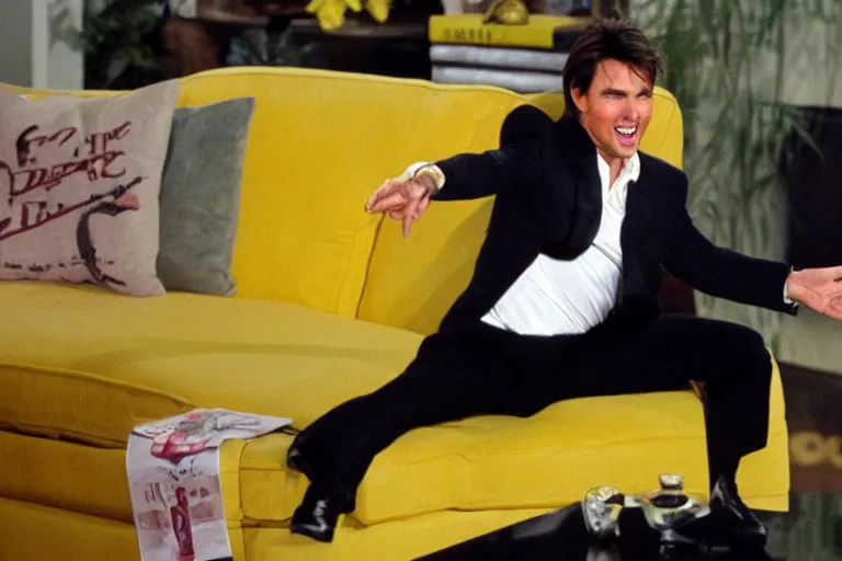 Image similar to tom cruise jumping! on oprah yellow couch