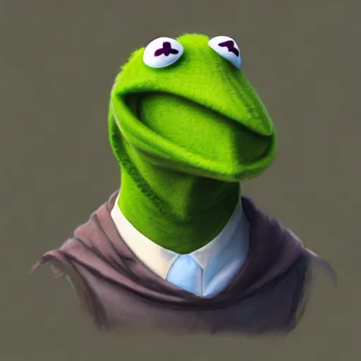 Image similar to kermit, wearing seaweed on his face, trending on artstation, hiroaki tsutsumi style