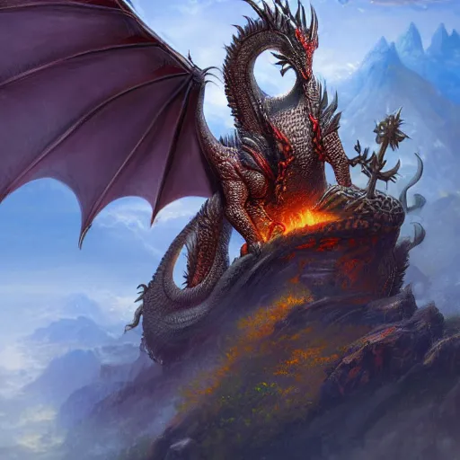 Prompt: god of dragons by thomas kinkade, digital art, trending on artstation