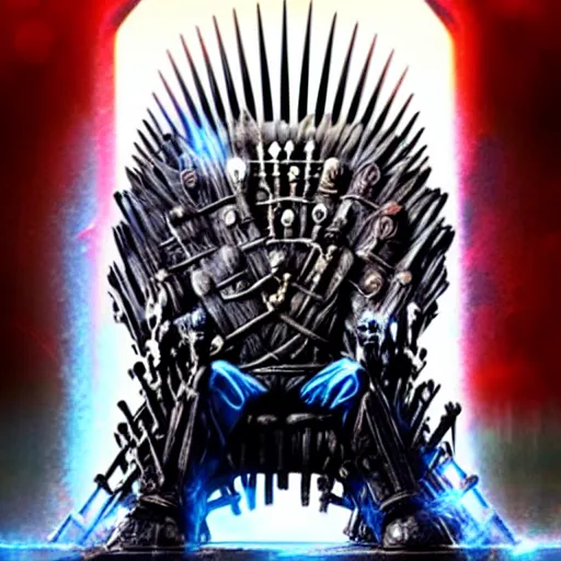 Image similar to optimus prime sitting on the iron throne, game of thrones, science fiction, artstation, pinterest, adobe photoshop