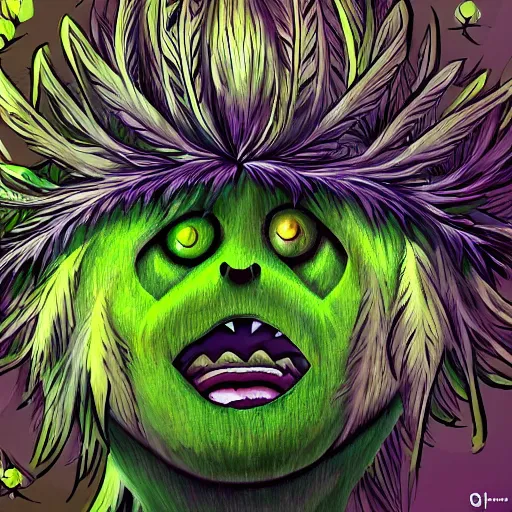 Image similar to A humanoid thistle monster, highly detailed, digital art, sharp focus, trending on art station, fern, anime art style