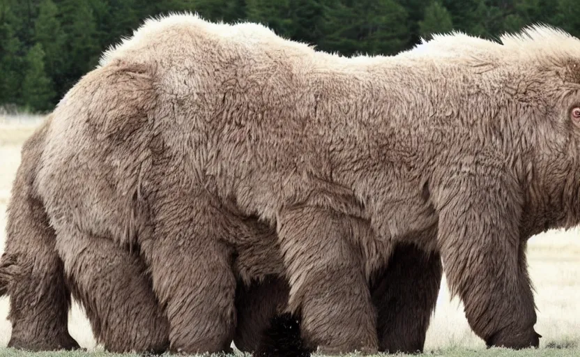 Image similar to Donald Trump in a baby mammoth costume , with an open face