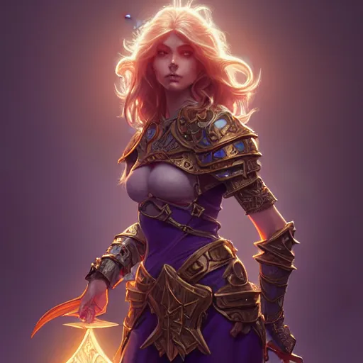 Image similar to paladin, female, chains, d & d, fantasy, intricate, elegant, highly detailed, digital painting, artstation, octane render, concept art, matte, sharp focus, illustration, hearthstone, art by artgerm and greg rutkowski and alphonse mucha