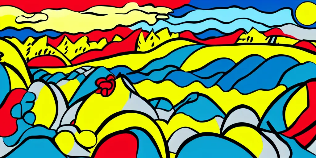 Image similar to pop art landscape illustration in the style of roy lichtenstein