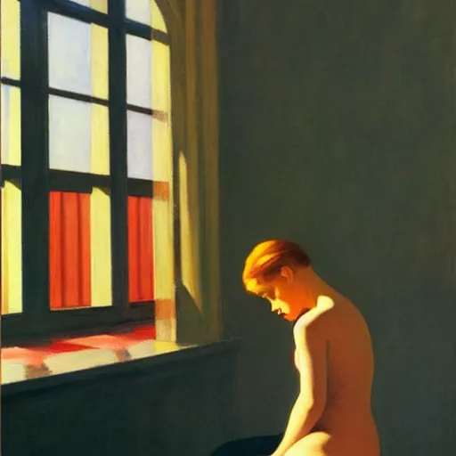 Prompt: lost in my thoughts, by Edward Hopper
