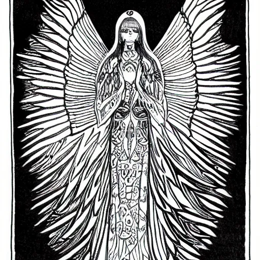 Image similar to a micron pen drawing of a seraphim, intricate