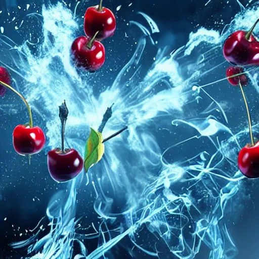 Image similar to Bomb, fire, explosion, epic, realistic explosion, Cherry explosion, realistic explosion, cherries exploding