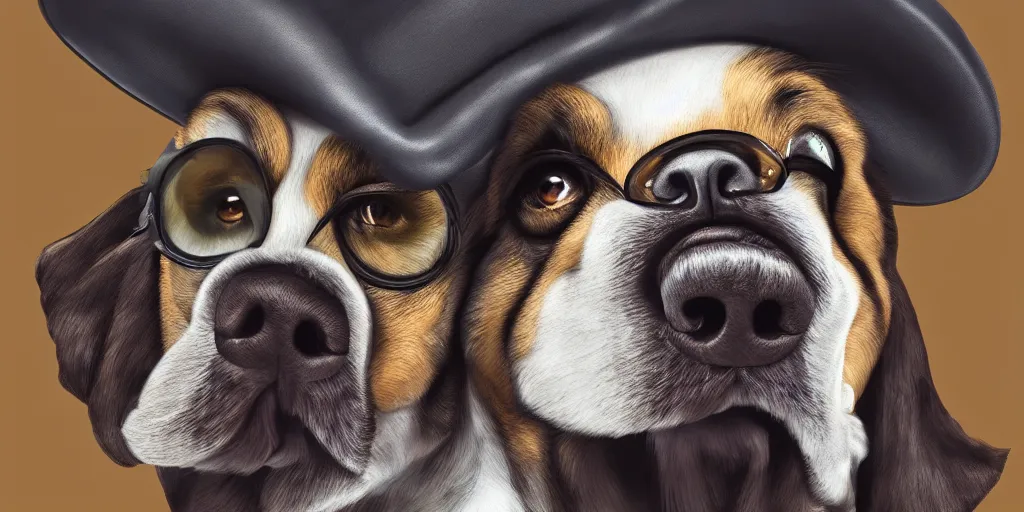 Prompt: portrait of snoop dogg as a literal dog with a hat, digital art, unreal engine