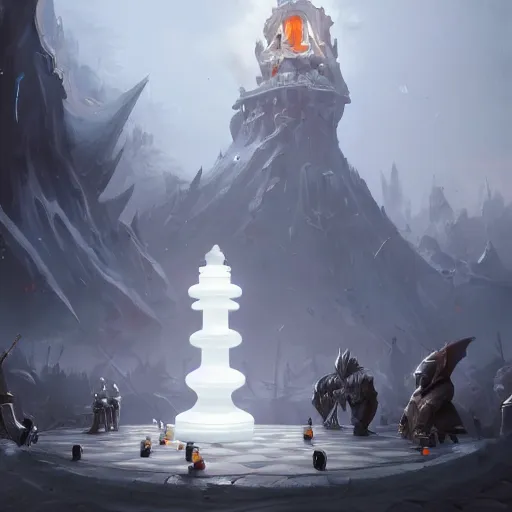 Image similar to a giant white chess pawn piece, chess pawn, chess pawn, chess pawn, chess pawn, chess pawn, battlefield background, bright art masterpiece artstation. 8 k, sharp high quality artwork in style of jose daniel cabrera pena and greg rutkowski, concept art by tooth wu, blizzard warcraft artwork, hearthstone card game artwork, chess pawn