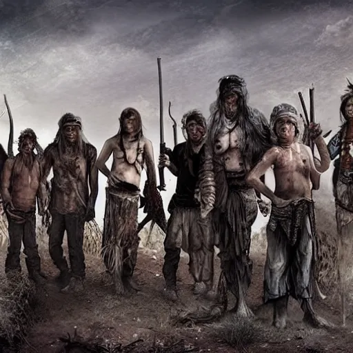 Prompt: post - apocalyptic tribe people