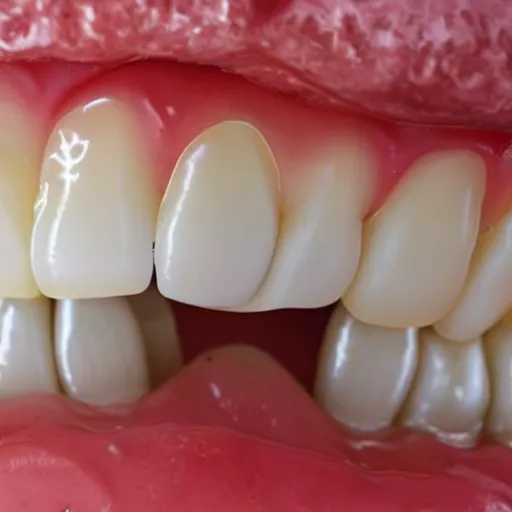 Image similar to a mouth filled with broken teeth