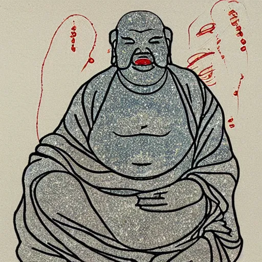 Prompt: hotei budai sketch by egon schiele glitter iglitch datamosh minimalism - n 9