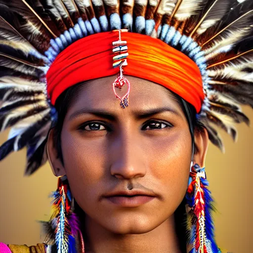 Image similar to Indian native, highly realistic with lots of details, photo studio, HDR, 8k, Pulitzer price type of photo