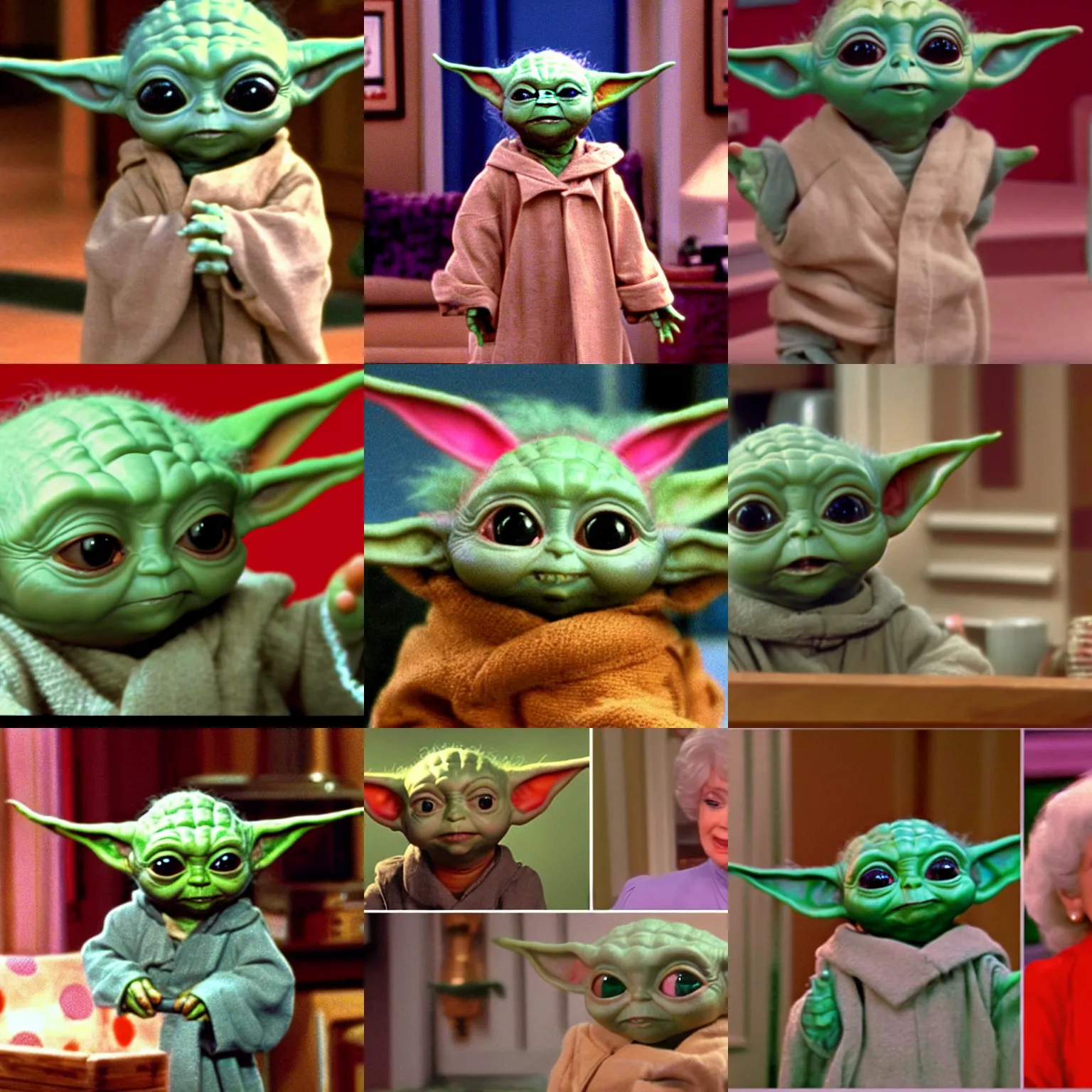 Prompt: 1 baby yoda ( 2 0 1 4 ) as sophia in a scene of the tv show golden girls ( 1 9 8 5 ) 4 k, 8 k, hq