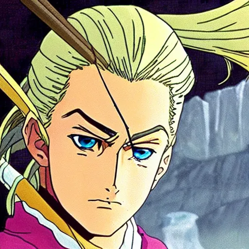 Image similar to legolas from the anime lord of the rings (1986), studio ghibli, very detailed, realistic