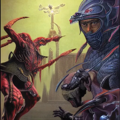 Image similar to Mortal Kombat cover art by Wayne Barlowe