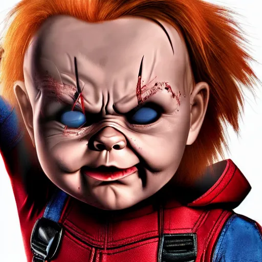 Image similar to chucky the doll in deadpool digital art 4 k detailed super realistic