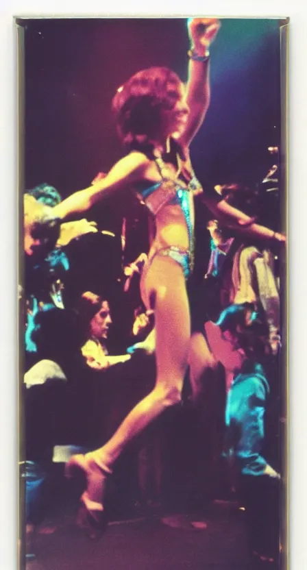 Image similar to antichrist dancing at Studio 54, disco, saturated color, high contrast, depth of field, 1976, bad vhs