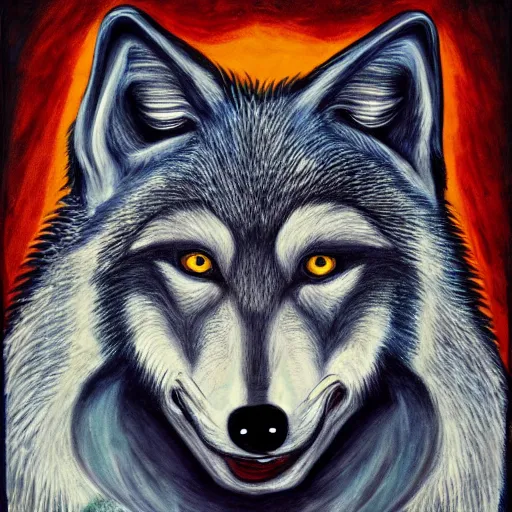 Prompt: portrait of retarded wolf, eyes in different directions, rabies, propaganda style, vivid colors