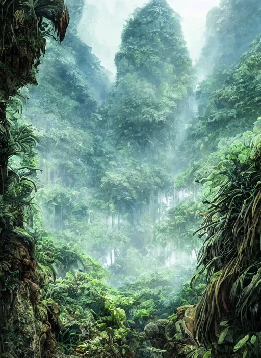 Image similar to jungle valley next to a mountain , watercolor, dramatic lighting, cinematic, establishing shot, extremely high detail, foto realistic, cinematic lighting, pen and ink, intricate line drawings, by Yoshitaka Amano, Ruan Jia, Kentaro Miura, Artgerm, post processed, concept art, artstation, matte painting, style by eddie mendoza, raphael lacoste, alex ross