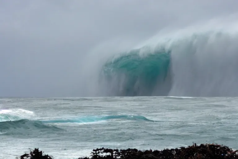 Prompt: a far away shot of a tsunami