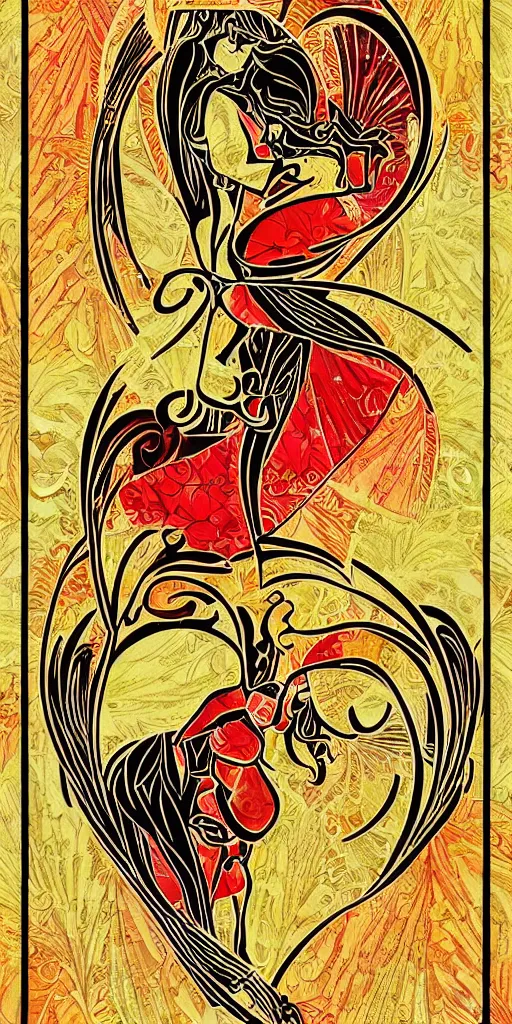 Prompt: art deco, art nouveau, colors, love, warmth, happiness, couple, hallmark style, papyrus style, card