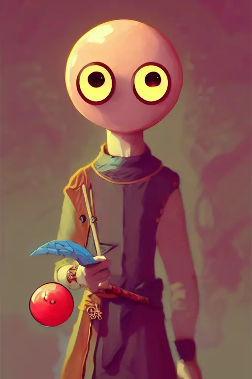 Image similar to anthropomorphic gumball as a D&D character with googly eyes, fantasy, portrait, sharp focus, intricate, elegant, digital painting, artstation, matte, highly detailed, concept art, illustration, ambient lighting, art by ilya kuvshinov, artgerm, Alphonse mucha, and Greg Rutkowski