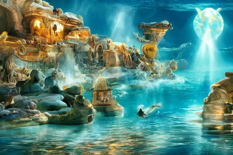 Image similar to ! dream taking with camera, mcdonald's in the kingdom of atlantis, high detail, photorealistic, good lighting, unbelievable.