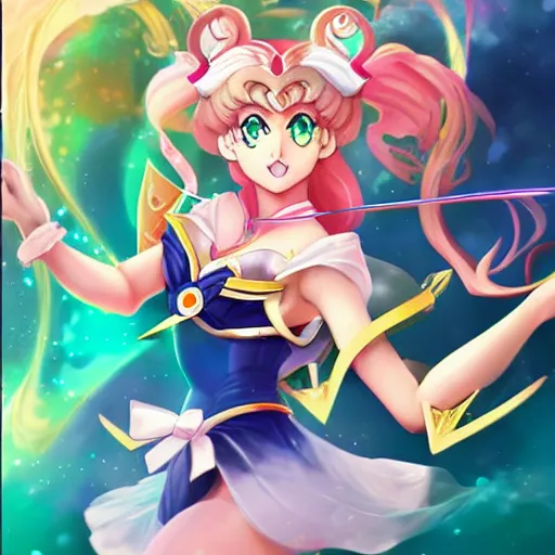 Image similar to beautiful Sailor moon splash art by League of Legends, highly detailed, trending on Artstation and Safebooru in category Voluptious; white background; white background