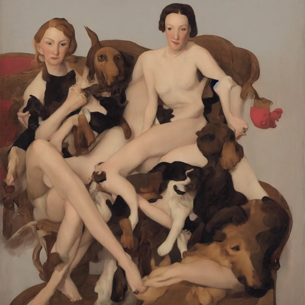 Prompt: woman and dog by John Currin