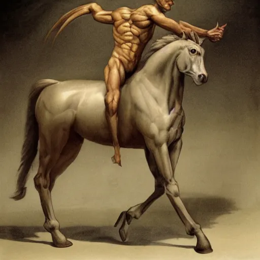 Prompt: a human horse chimera, with a torso of a man and a face of a man, aka a centaur