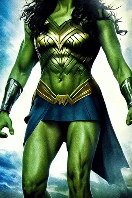 Image similar to gal gadot as the hulk, illustrated movie poster