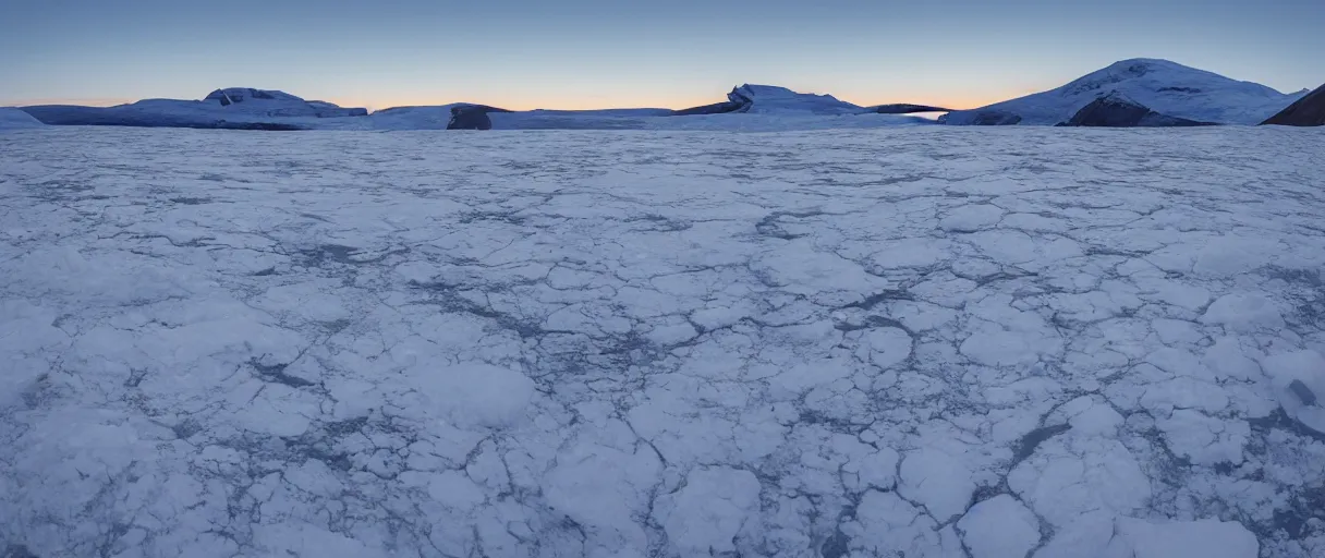 Prompt: a high quality color extreme closeup depth of field creepy hd 4 k film 3 5 mm photograph vista point pov of mcmurdoch station in antarctica at the beginning of sunset