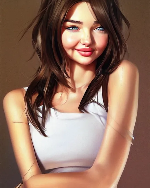 Image similar to portrait of Miranda Kerr as Anime girl cute-fine-face, full body! pretty face, realistic shaded Perfect face, fine details. Anime. realistic shaded lighting by Ilya Kuvshinov Giuseppe Dangelico Pino and Michael Garmash and Rob Rey