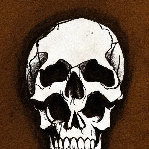 Image similar to drawing of a skull on old torn paper, dramatic lighting, ultra detail, creepy, book cover