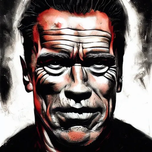 Prompt: arnold schwarzenegger as a villain fantasy, intricate, elegant, highly detailed, digital painting, artstation, concept art, matte, sharp focus, illustration, art by Nicola Samori and Conrad Roset and vincent van gogh, refined, masterpiece