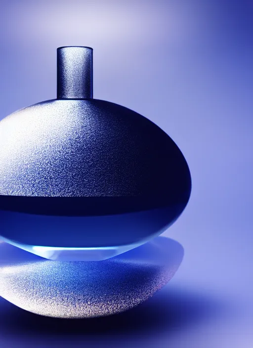 Prompt: perfume bottle standing in the center of an enchanted smokey cloud in the dark blue water, blurred background contoured smooth fair walls, up close shot, sharp focus, global illumination, radiant light, zaha hadid, irakli nadar, octane highly render, 4 k, ultra hd,