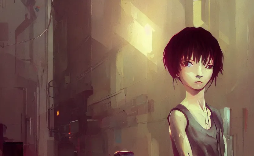 Image similar to A painting of Serial Experiments Lain trending on artstation in the style of Greg Rutkowski