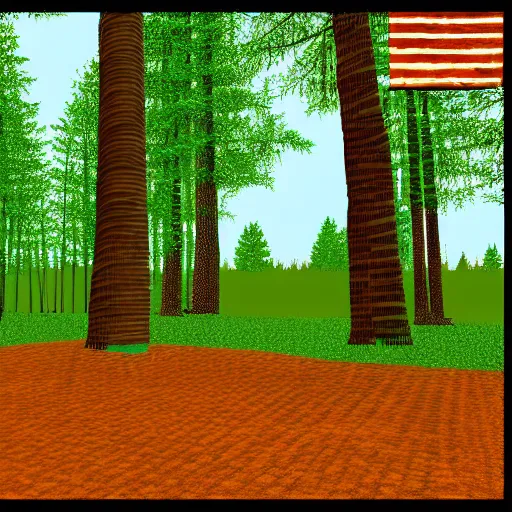 Image similar to american woodlands, american landscape, ms dos, old school, retro, 3 d, low poly, low res