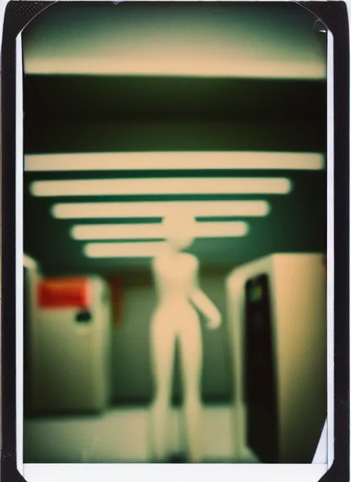 Image similar to polaroid photograph of the inside of an empty convenience store, liminal space, lonely, mannequins, black mold, cinematic, 3 5 mm, raw, unedited, 8 k, hd, the fifth element
