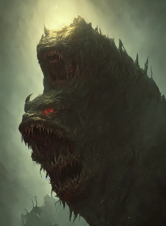Image similar to a close portrait of a creature invoking fear, art by greg rutkowski, horror setting, dark lighting, matte painting, trending on artstation, very detailed